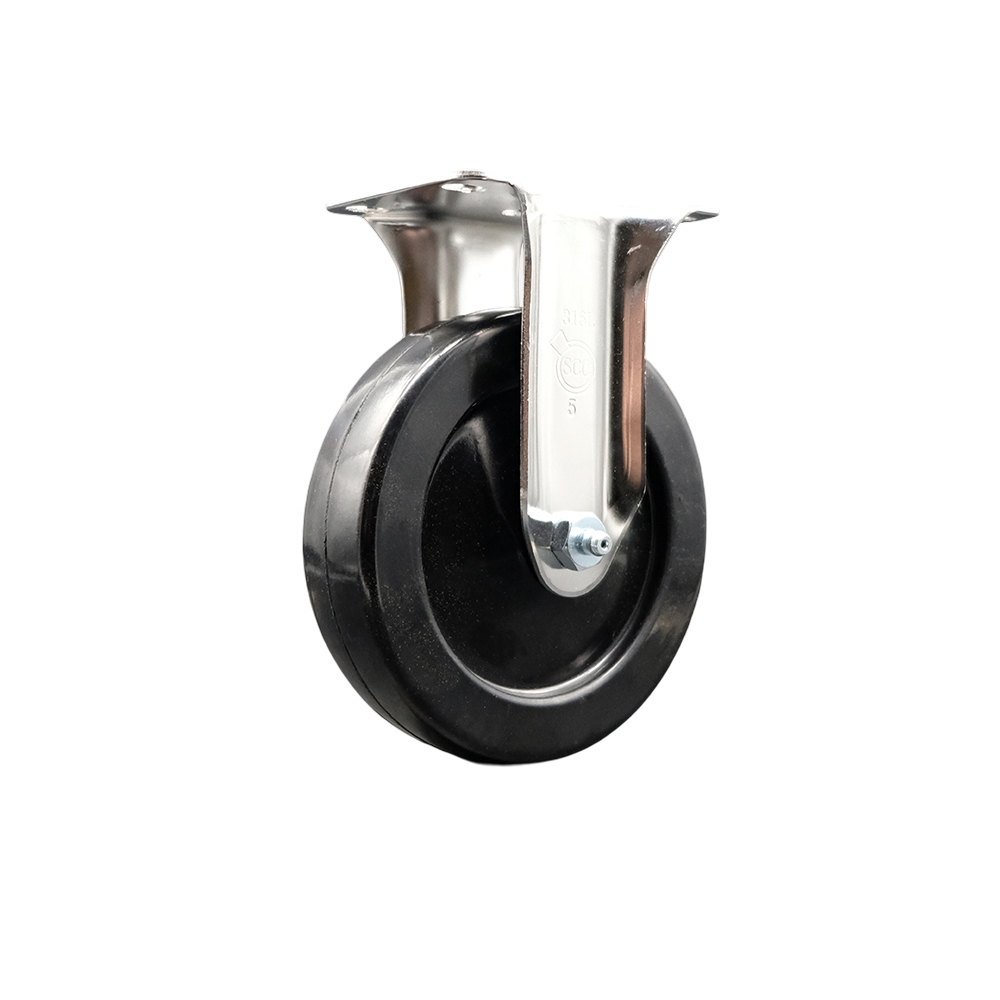 Soft Rubber Rigid Top Plate Caster with 5 Inch Black Caster Wheel - 316 Stainless Steel Caster - 275 lbs. Capacity Per Caster - Service Caster Brand — photo 1