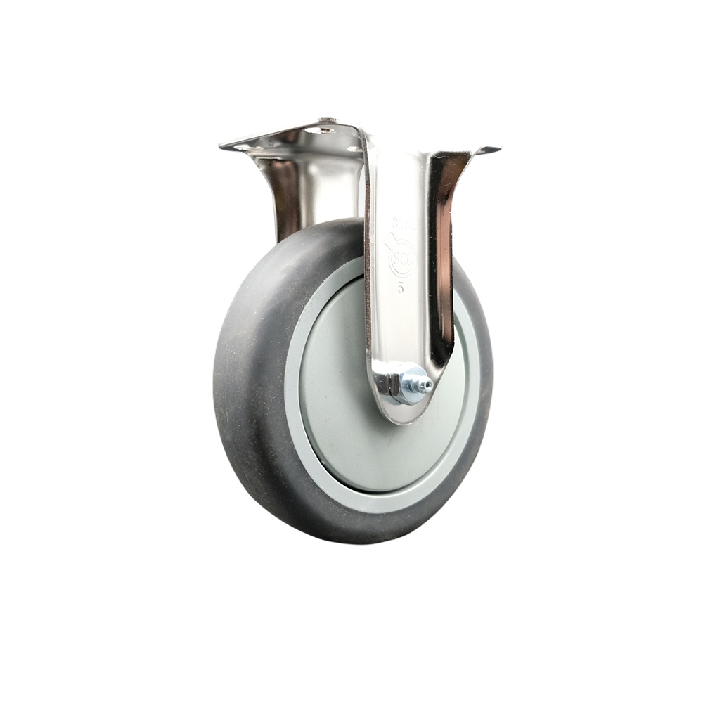 Thermoplastic Rubber Rigid Top Plate Caster with 5 Inch Gray Caster Wheel - 316 Stainless Steel Caster - 300 lbs. Capacity Per Caster - Service Caster Brand — photo 1