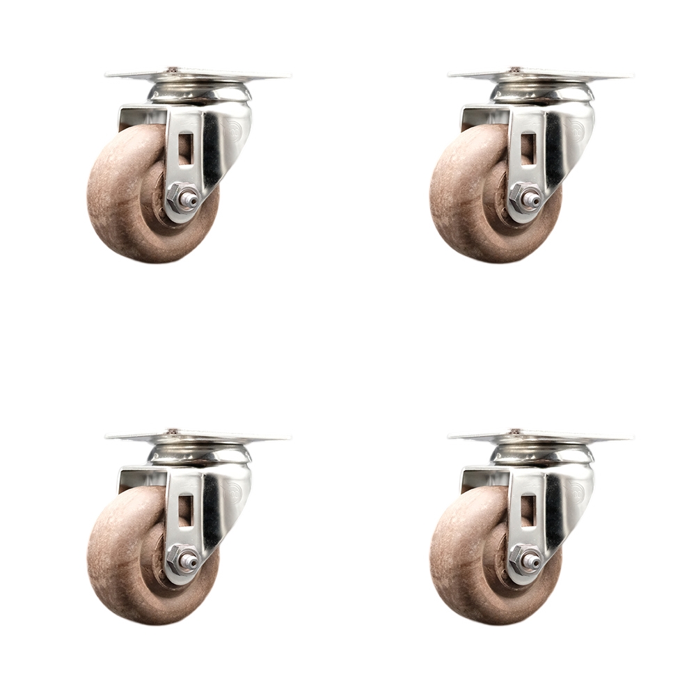 High Temp Glass Filled Nylon Swivel Top Plate Caster Set of 4 with 3.5 Inch Brown Caster Wheels - 316 Stainless Steel Casters -Includes 4 Swivel Casters -1,400 lbs. Total Capacity-Service Caster Brand — photo 1