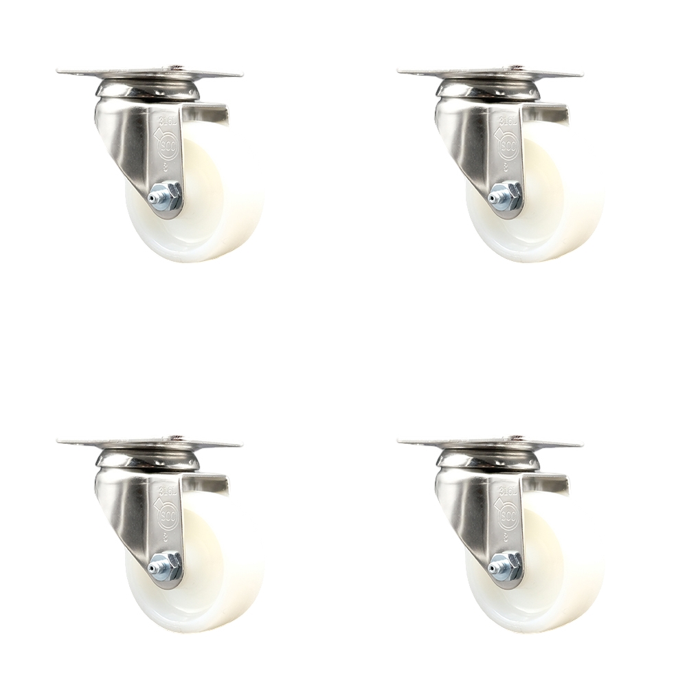 Nylon Swivel Top Plate Caster Set of 4 with 3 Inch White Caster Wheels - 316 Stainless Steel Casters - Includes 4 Swivel Casters - 1,200 lbs. Total Capacity - Service Caster Brand — photo 1