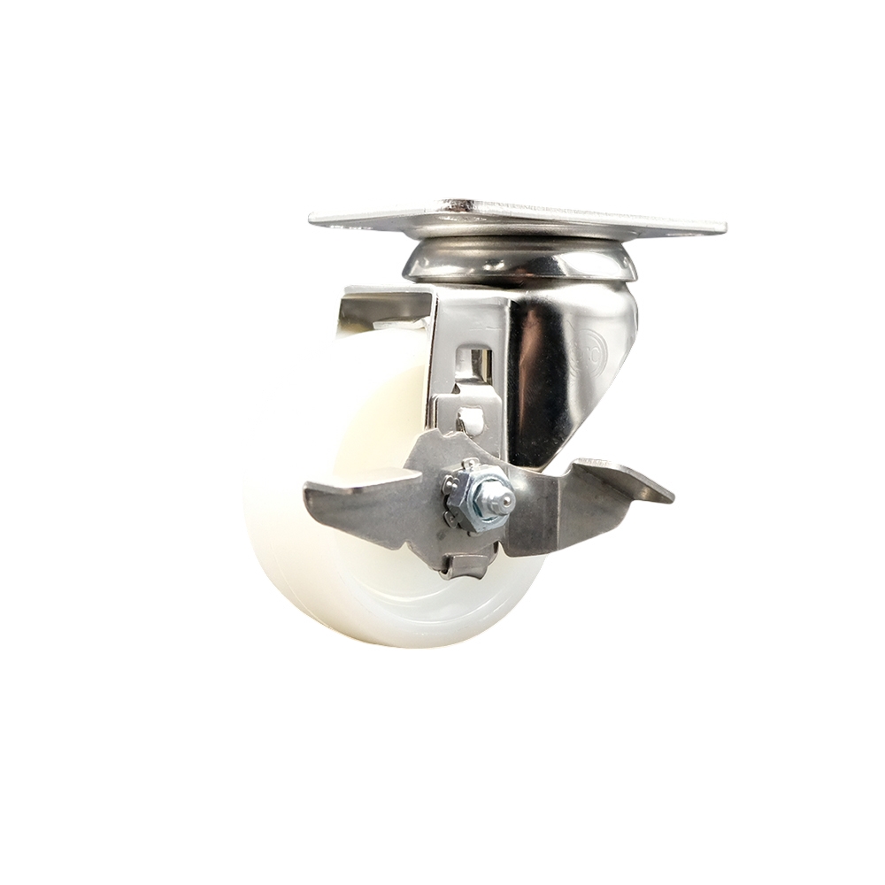 Nylon Swivel Top Plate Caster with 3 Inch White Caster Wheel and Top Lock Brake - 316 Stainless Steel Caster - 300 lbs. Capacity Per Caster - Service Caster Brand — photo 1