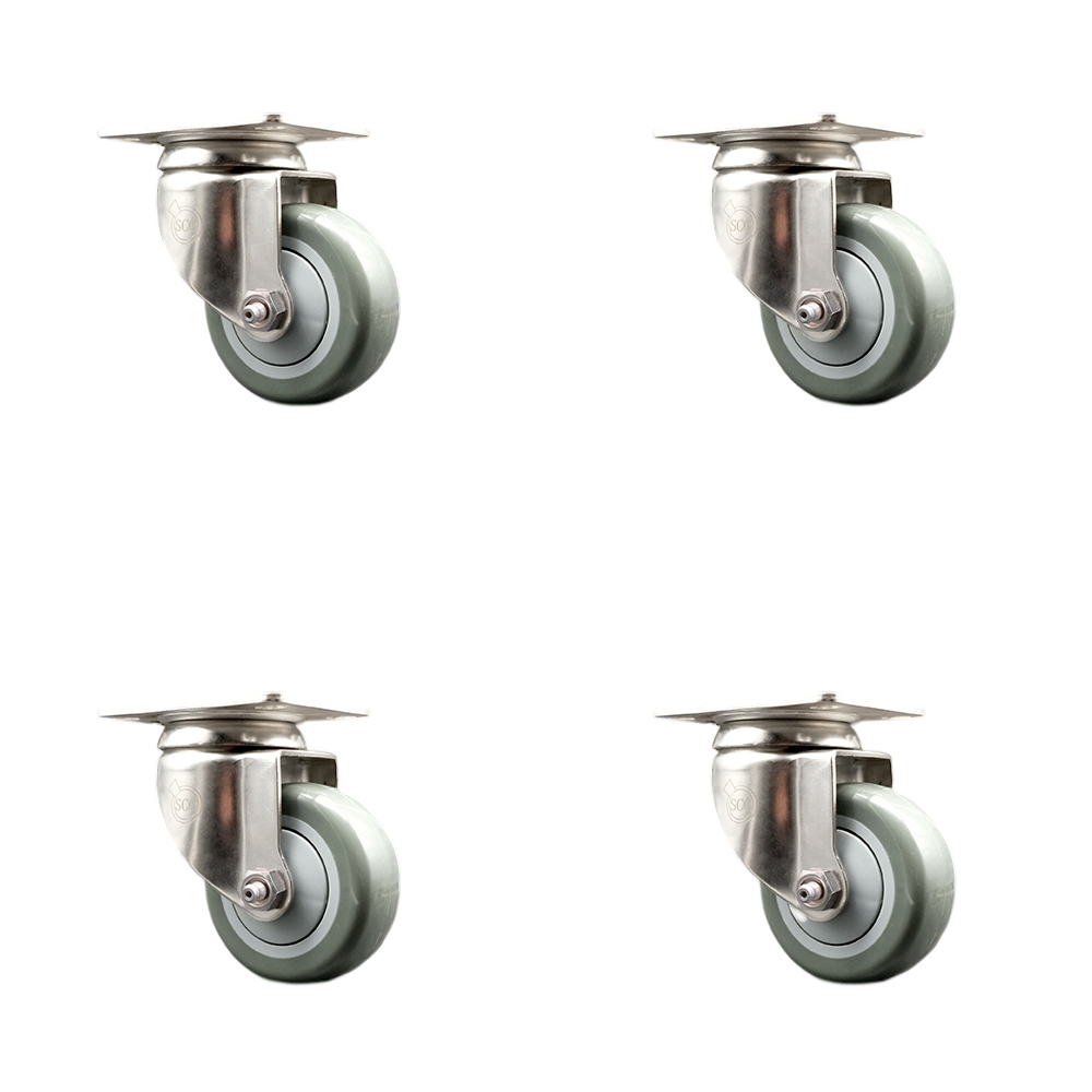 Polyurethane Swivel Top Plate Caster Set of 4 with 3 Inch Gray Caster Wheels - 316 Stainless Steel Casters - Includes 4 Swivel Casters - 1,200 lbs. Total Capacity - Service Caster Brand — photo 1