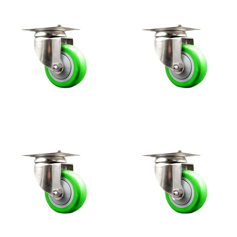 Polyurethane Swivel Top Plate Caster Set of 4 with 3.5 Inch Green Caster Wheels - 316 Stainless Steel Casters - Includes 4 Swivel Casters - 1,200 lbs. Total Capacity - Service Caster Brand — photo 1