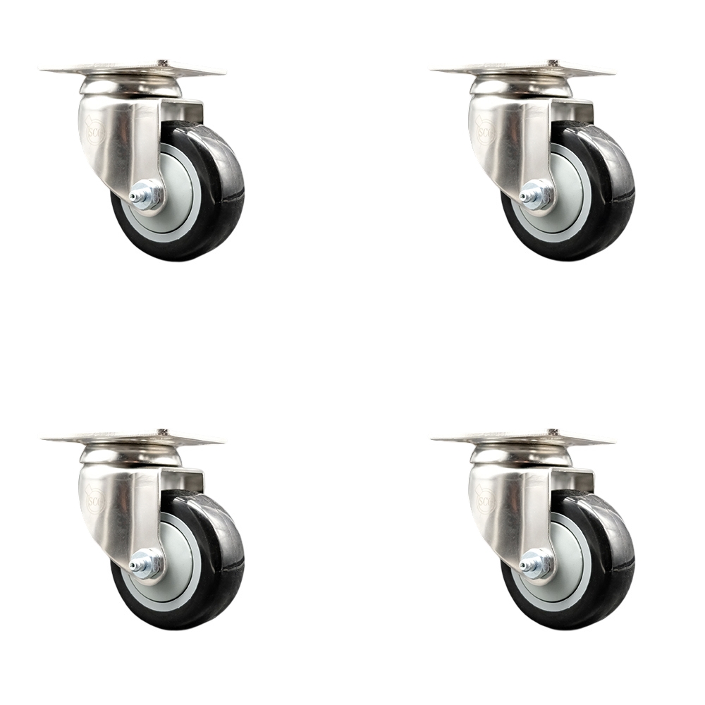 Polyurethane Swivel Top Plate Caster Set of 4 with 3.5 Inch Black Caster Wheels - 316 Stainless Steel Casters - Includes 4 Swivel Casters - 1,200 lbs. Total Capacity - Service Caster Brand — photo 1