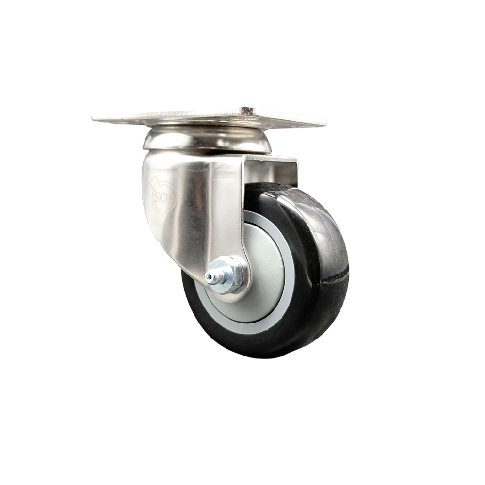 Polyurethane Swivel Top Plate Caster with 3 Inch Black Caster Wheel - 316 Stainless Steel Caster - 300 lbs. Capacity Per Caster - Service Caster Brand — photo 1
