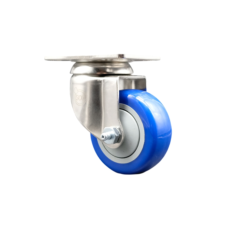 Polyurethane Swivel Top Plate Caster with 3.5 Inch Blue Caster Wheel - 316 Stainless Steel Caster - 300 lbs. Capacity Per Caster - Service Caster Brand — photo 1