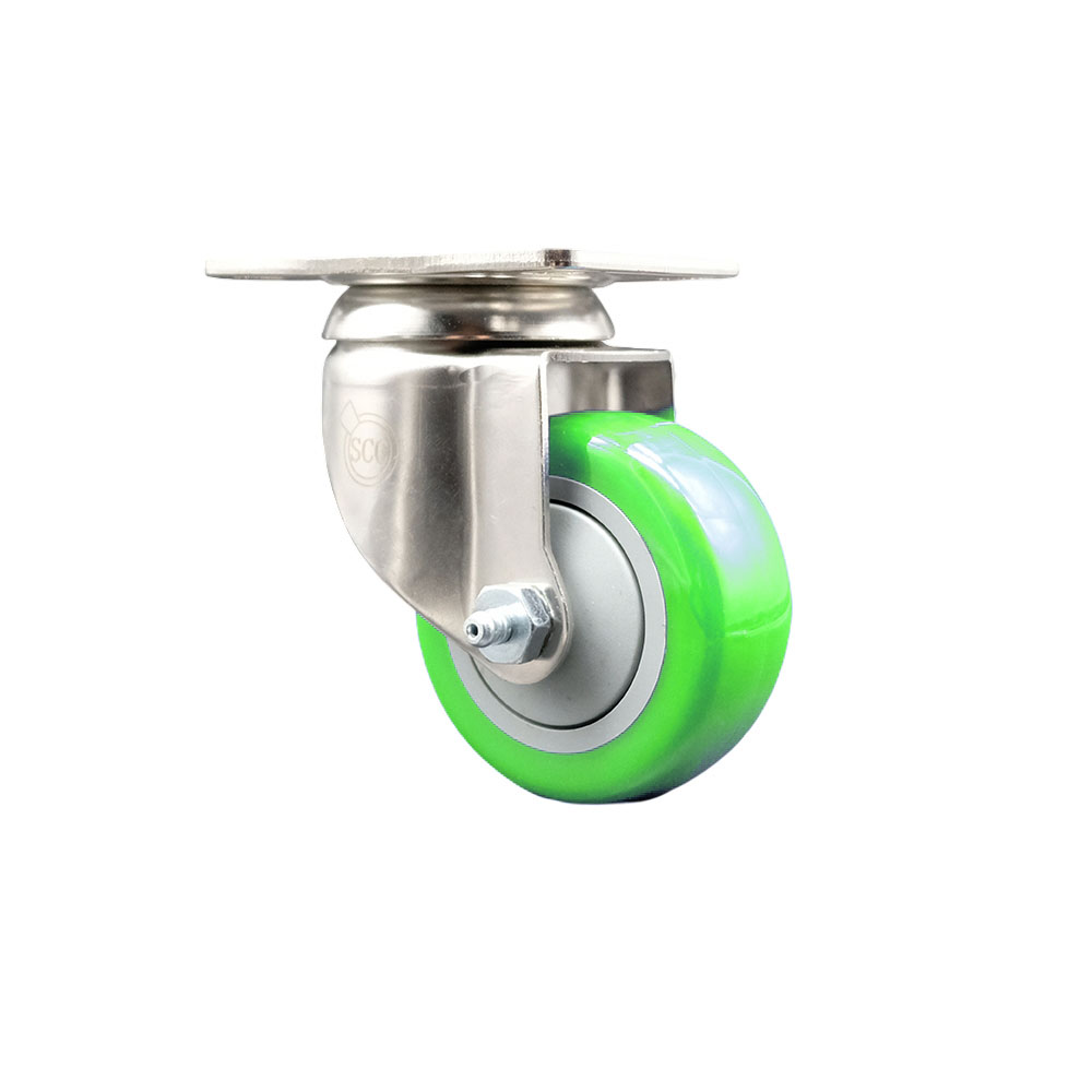 Polyurethane Swivel Top Plate Caster with 3 Inch Green Caster Wheel - 316 Stainless Steel Caster - 300 lbs. Capacity Per Caster - Service Caster Brand — photo 1
