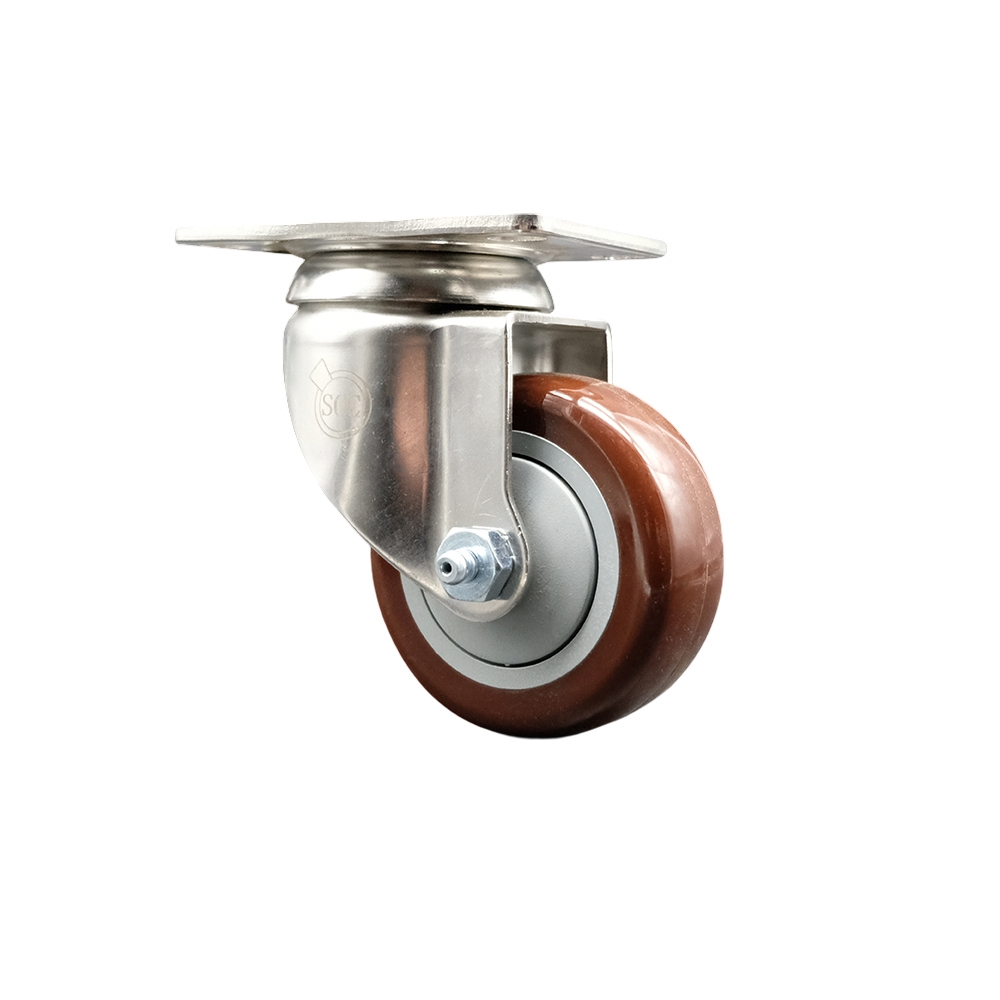 Polyurethane Swivel Top Plate Caster with 3.5 Inch Maroon Caster Wheel - 316 Stainless Steel Caster - 300 lbs. Capacity Per Caster - Service Caster Brand — photo 1