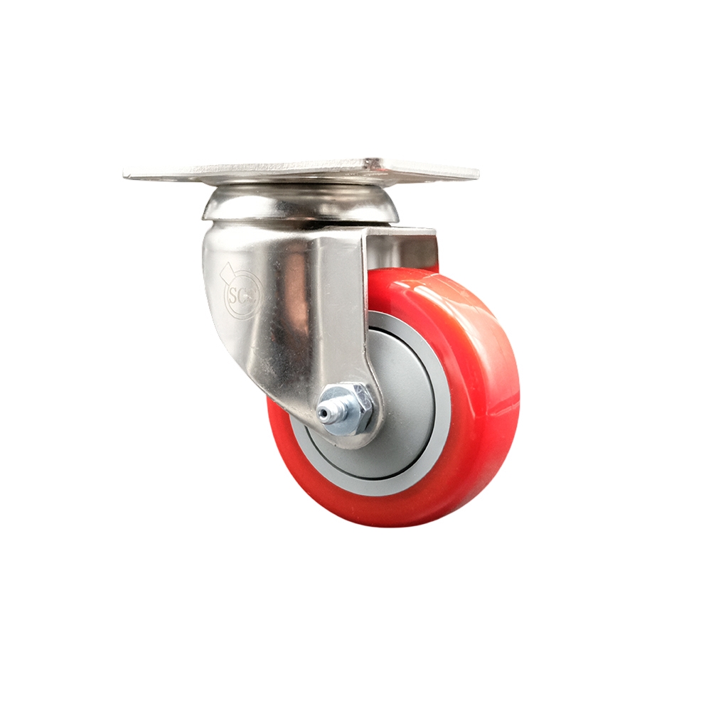 Polyurethane Swivel Top Plate Caster with 3.5 Inch Red Caster Wheel - 316 Stainless Steel Caster - 300 lbs. Capacity Per Caster - Service Caster Brand — photo 1