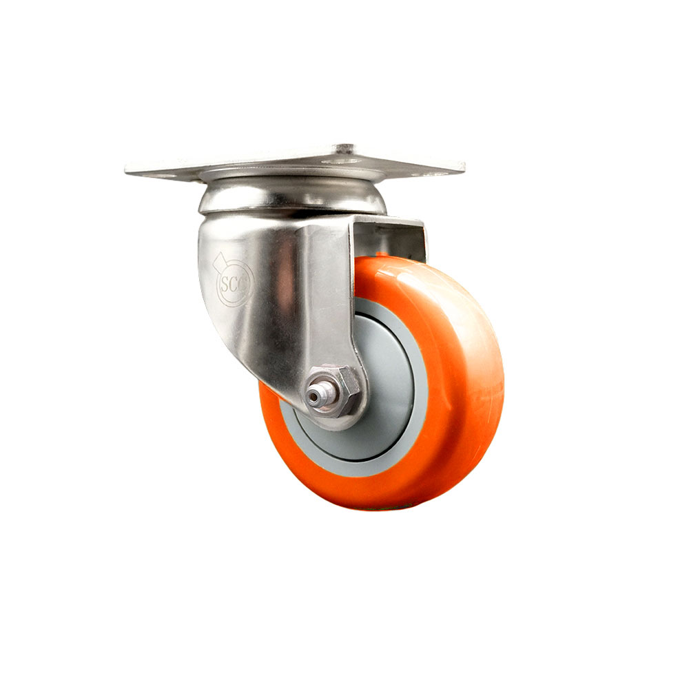 Polyurethane Swivel Top Plate Caster with 3.5 Inch Orange Caster Wheel - 316 Stainless Steel Caster - 300 lbs. Capacity Per Caster - Service Caster Brand — photo 1