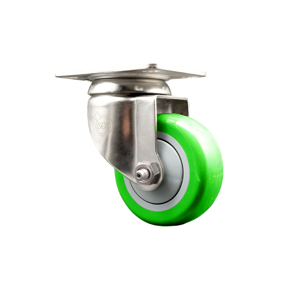 Polyurethane Swivel Top Plate Caster with 3.5 Inch Green Caster Wheel - 316 Stainless Steel Caster - 300 lbs. Capacity Per Caster - Service Caster Brand — photo 1