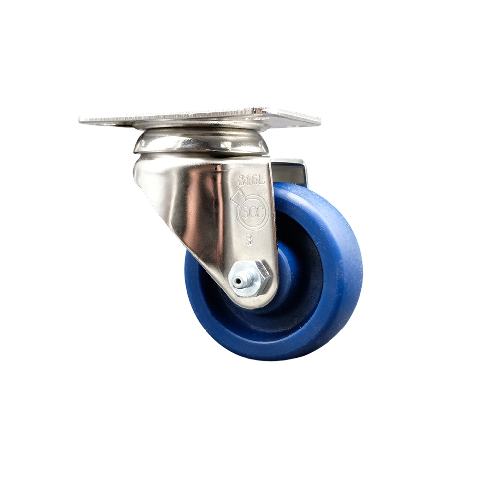 Solid Polyurethane Swivel Top Plate Caster with 3 Inch Blue Caster Wheel - 316 Stainless Steel Caster - 300 lbs. Capacity Per Caster - Service Caster Brand — photo 1