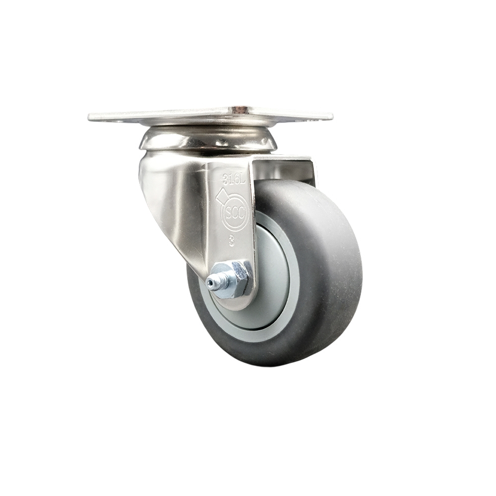Thermoplastic Rubber Swivel Top Plate Caster with 3.5 Inch Gray Caster Wheel - 316 Stainless Steel Caster - 230 lbs. Capacity Per Caster - Service Caster Brand — photo 1