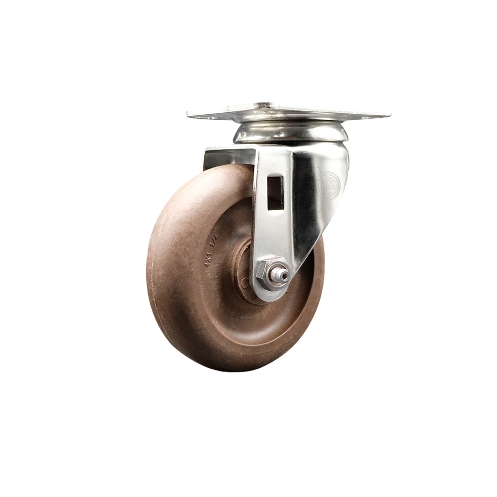 High Temperature Glass Filled Nylon Swivel Top Plate Caster with 4 Inch Brown Caster Wheel - 316 Stainless Steel Caster - 350 lbs. Capacity Per Caster - Service Caster Brand — photo 1