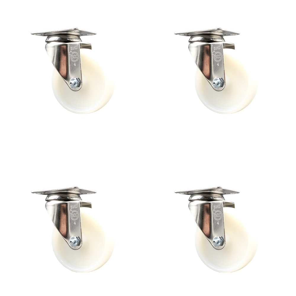 Nylon Swivel Top Plate Caster Set of 4 with 4 Inch White Caster Wheels - 316 Stainless Steel Casters - Includes 4 Swivel Casters - 1,200 lbs. Total Capacity - Service Caster Brand — photo 1