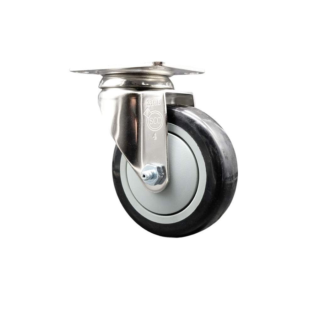 Polyurethane Swivel Top Plate Caster with 4 Inch Black Caster Wheel - 316 Stainless Steel Caster - 350 lbs. Capacity Per Caster - Service Caster Brand — photo 1