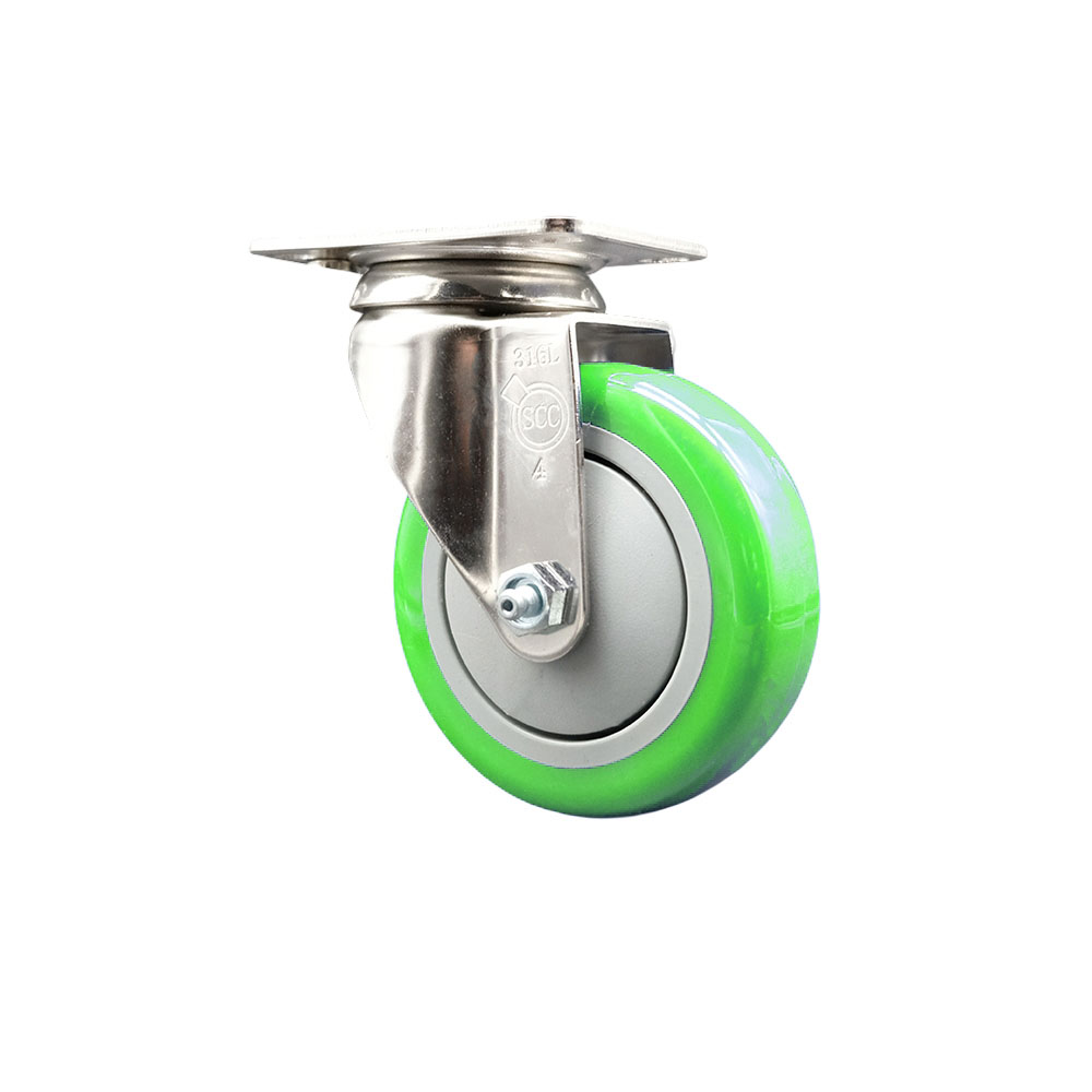 Polyurethane Swivel Top Plate Caster with 4 Inch Green Caster Wheel - 316 Stainless Steel Caster - 350 lbs. Capacity Per Caster - Service Caster Brand — photo 1