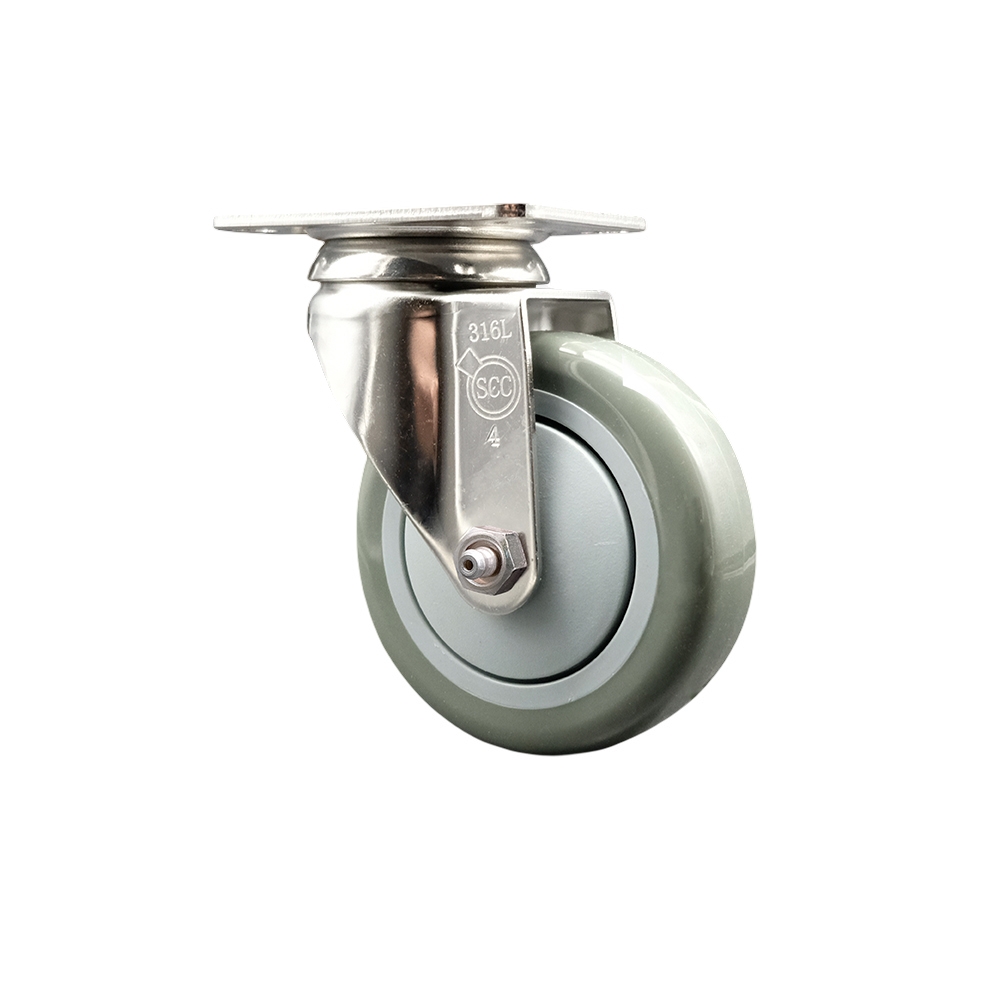 Polyurethane Swivel Top Plate Caster with 4 Inch Gray Caster Wheel - 316 Stainless Steel Caster - 350 lbs. Capacity Per Caster - Service Caster Brand — photo 1