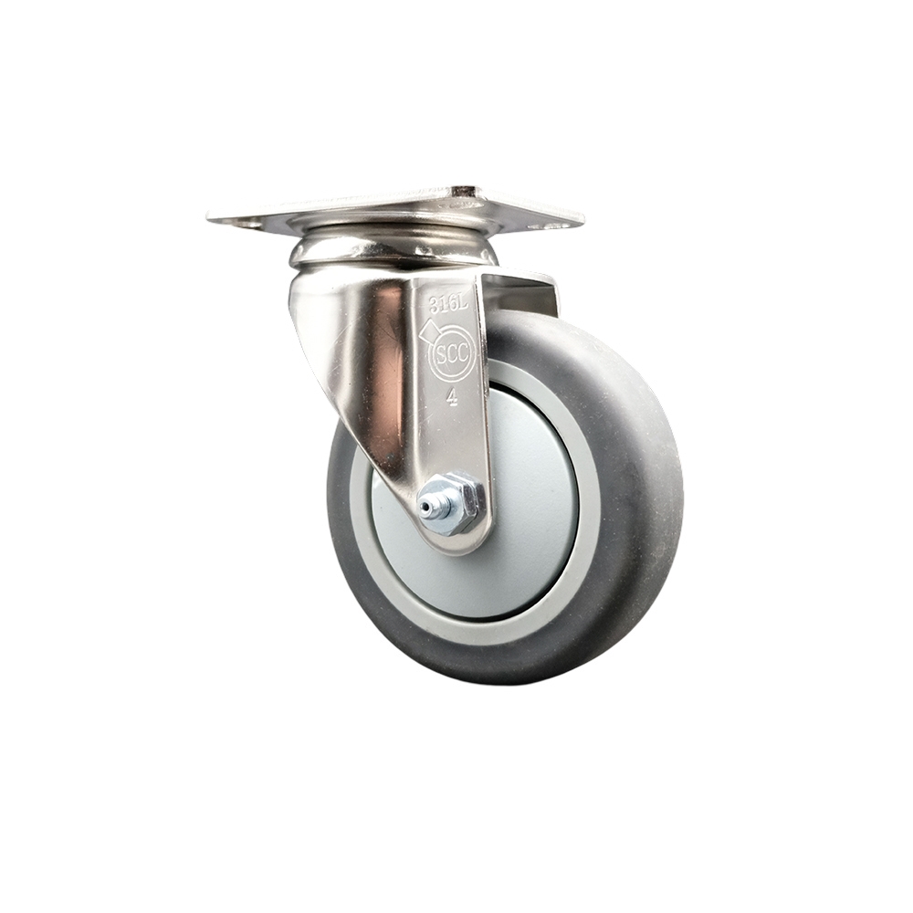 Thermoplastic Rubber Swivel Top Plate Caster with 4 Inch Gray Caster Wheel - 316 Stainless Steel Caster - 250 lbs. Capacity Per Caster - Service Caster Brand — photo 1