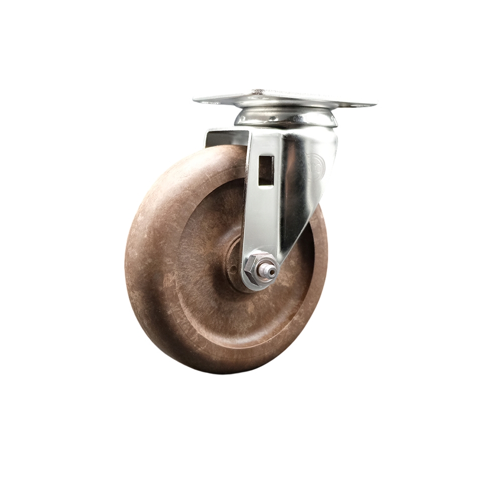 High Temperature Glass Filled Nylon Swivel Top Plate Caster with 5 Inch Brown Caster Wheel - 316 Stainless Steel Caster - 350 lbs. Capacity Per Caster - Service Caster Brand — photo 1