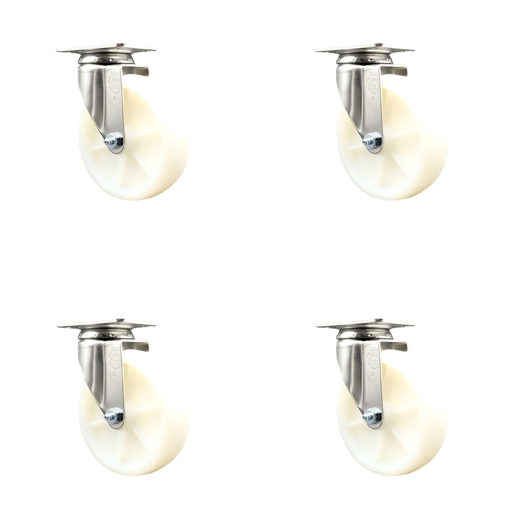 Nylon Swivel Top Plate Caster Set of 4 with 5 Inch White Caster Wheels - 316 Stainless Steel Casters - Includes 4 Swivel Casters - 1,200 lbs. Total Capacity - Service Caster Brand — photo 1