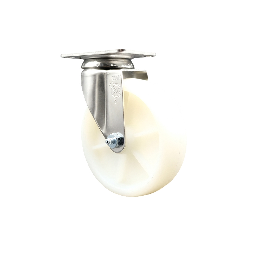 Nylon Swivel Top Plate Caster with 5 Inch White Caster Wheel - 316 Stainless Steel Caster - 300 lbs. Capacity Per Caster - Service Caster Brand — photo 1