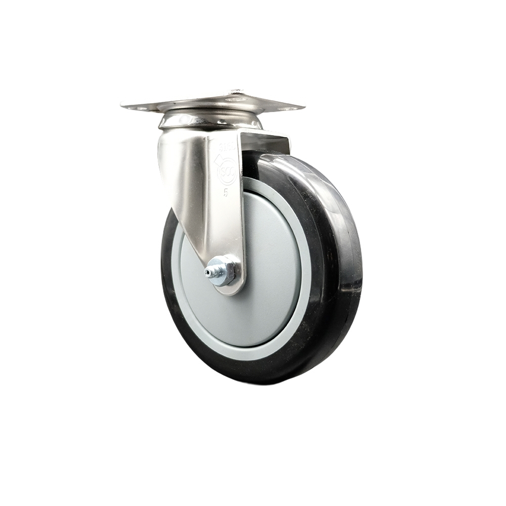 Polyurethane Swivel Top Plate Caster with 5 Inch Black Caster Wheel - 316 Stainless Steel Caster - 350 lbs. Capacity Per Caster - Service Caster Brand — photo 1