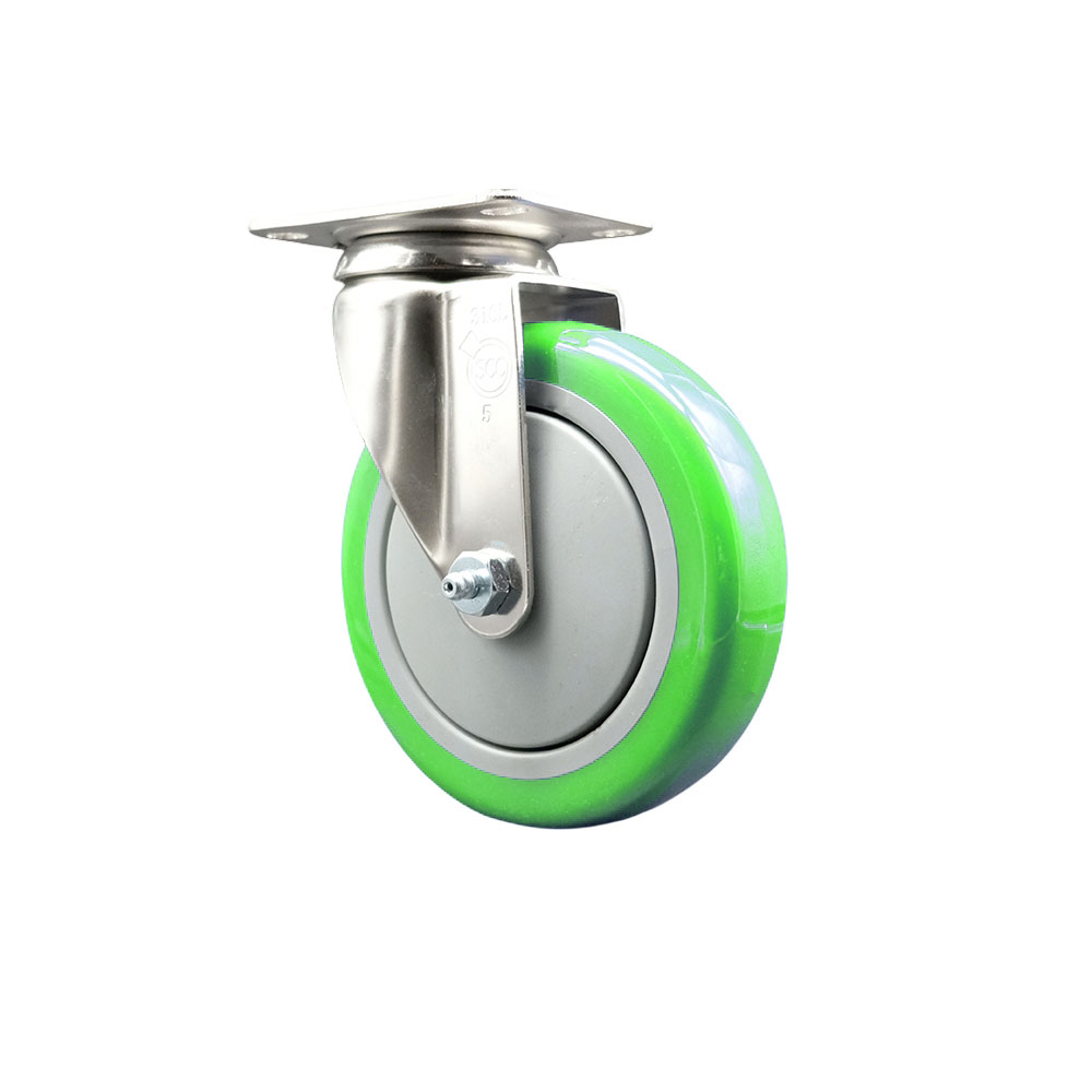 Polyurethane Swivel Top Plate Caster with 5 Inch Green Caster Wheel - 316 Stainless Steel Caster - 350 lbs. Capacity Per Caster - Service Caster Brand — photo 1