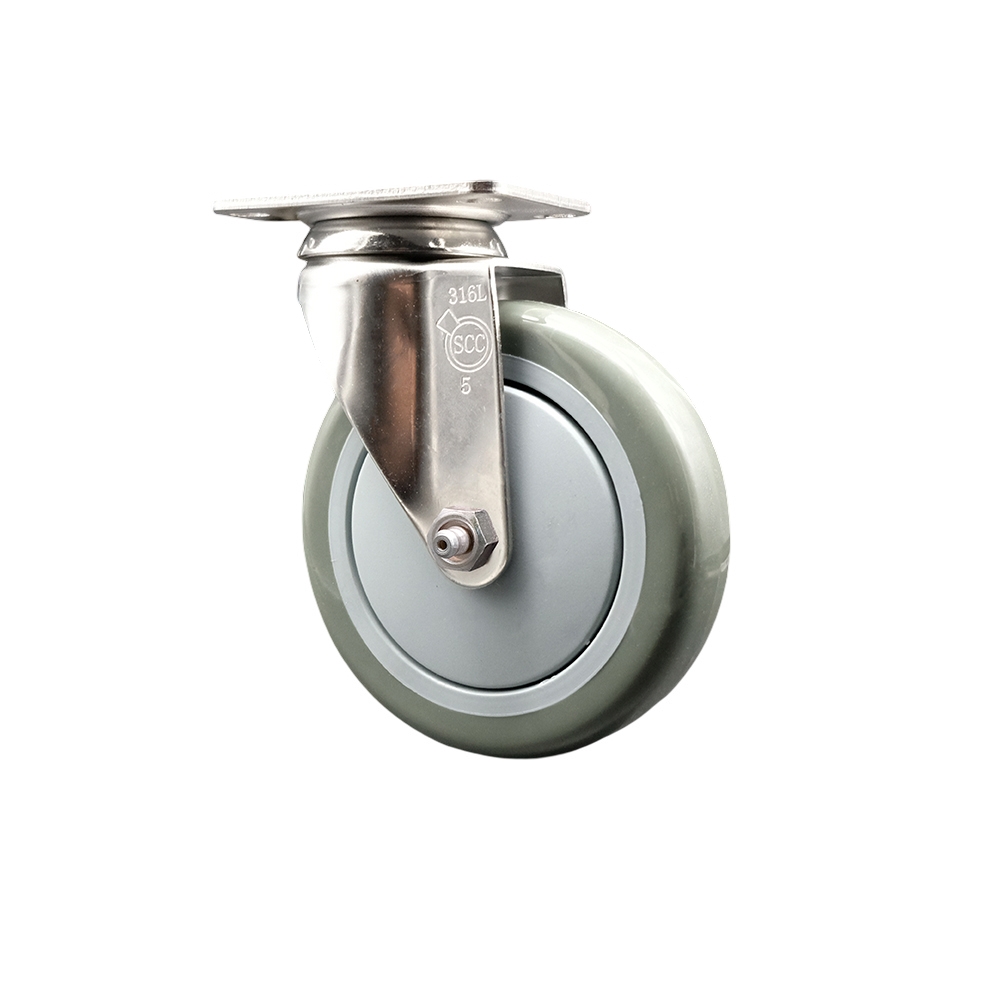 Polyurethane Swivel Top Plate Caster with 5 Inch Gray Caster Wheel - 316 Stainless Steel Caster - 350 lbs. Capacity Per Caster - Service Caster Brand — photo 1
