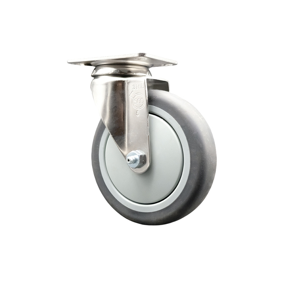 Thermoplastic Rubber Swivel Top Plate Caster with 5 Inch Gray Caster Wheel - 316 Stainless Steel Caster - 300 lbs. Capacity Per Caster - Service Caster Brand — photo 1