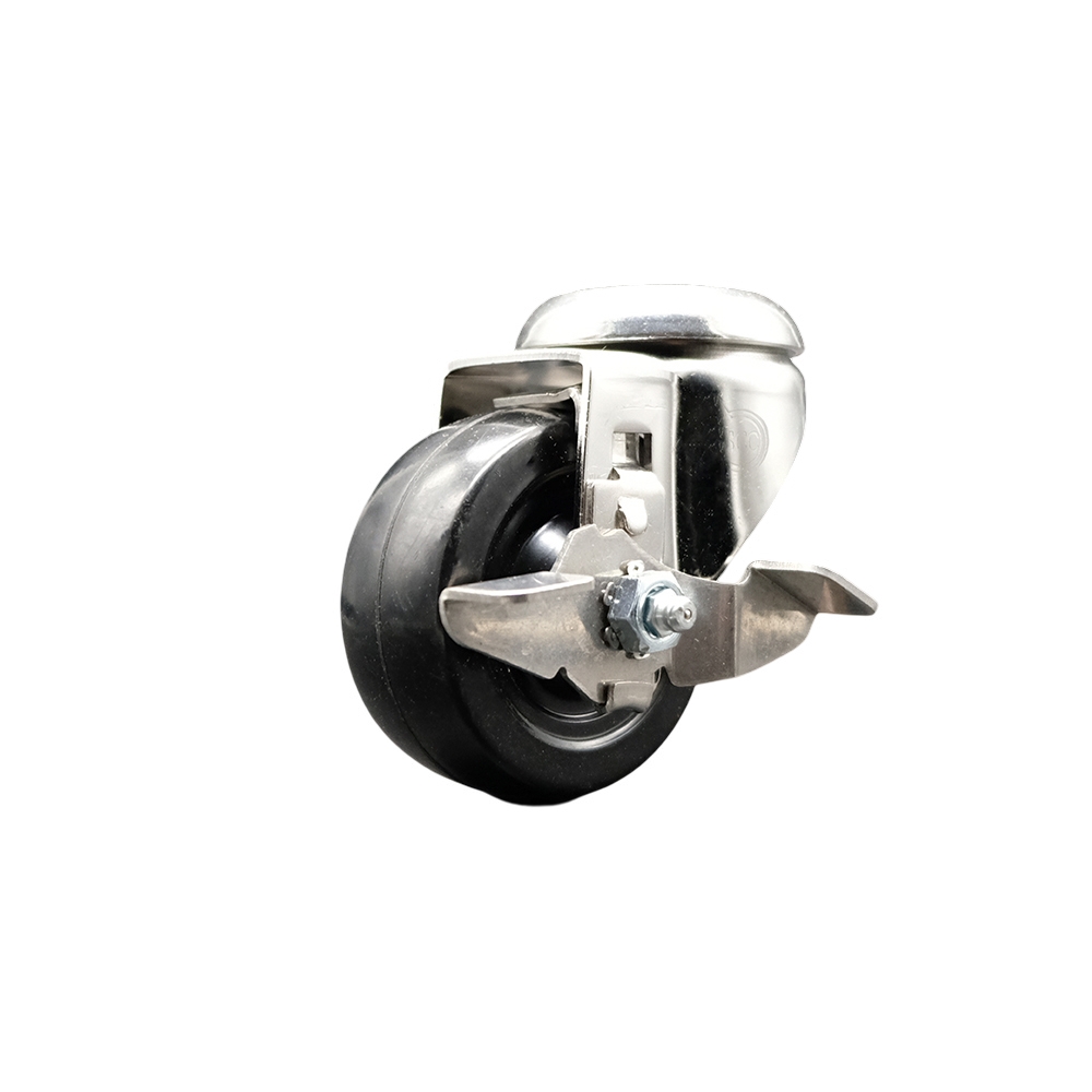 Hard Rubber Swivel Bolt Hole Caster with 3.5 Inch Black Caster Wheel and Top Lock Brake - 316 Stainless Steel Caster - 285 lbs. Capacity Per Caster - Service Caster Brand — photo 1