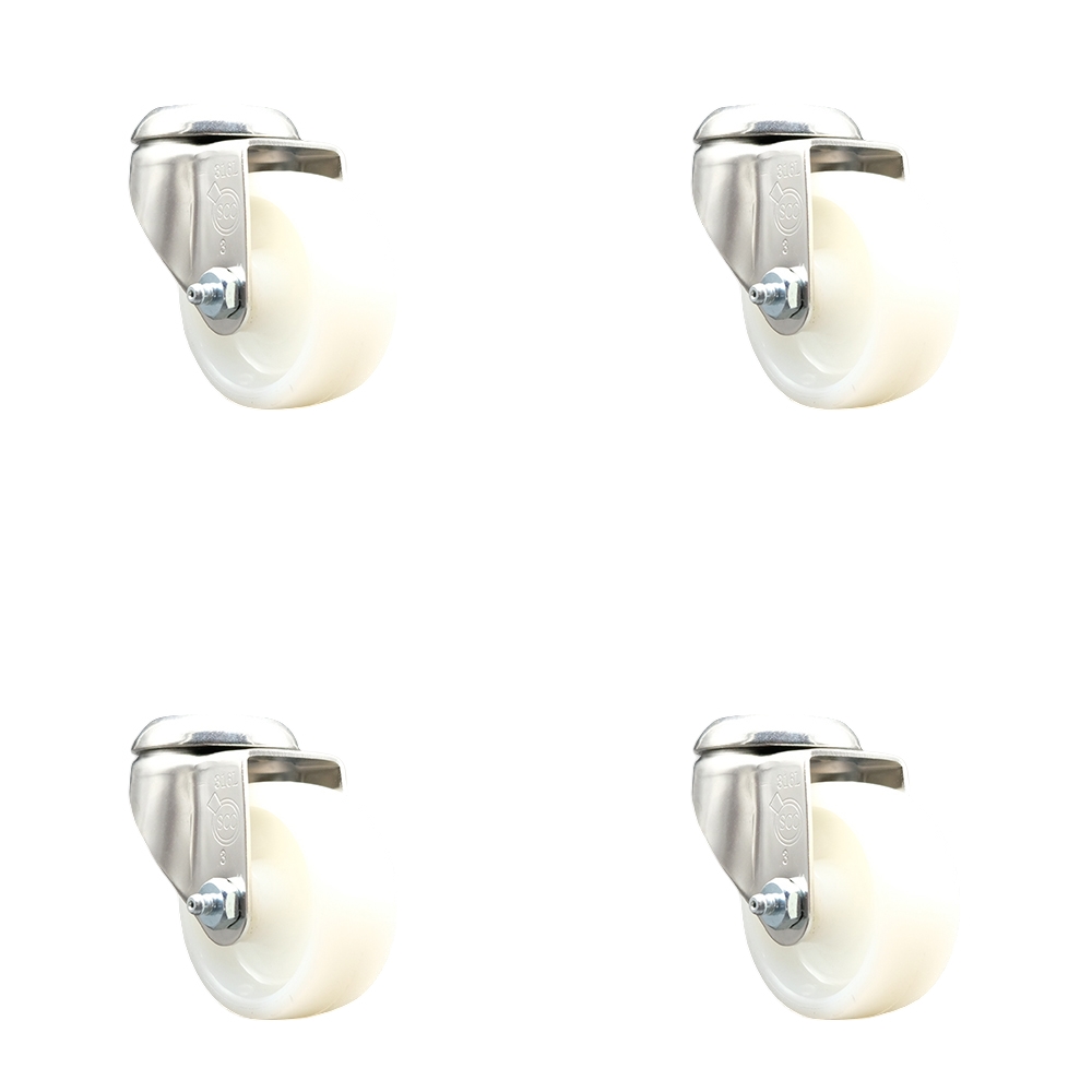 Nylon Swivel Bolt Hole Caster Set of 4 with 3 Inch White Caster Wheels - 316 Stainless Steel Casters - Includes 4 Swivel Casters - 1,200 lbs. Total Capacity - Service Caster Brand — photo 1