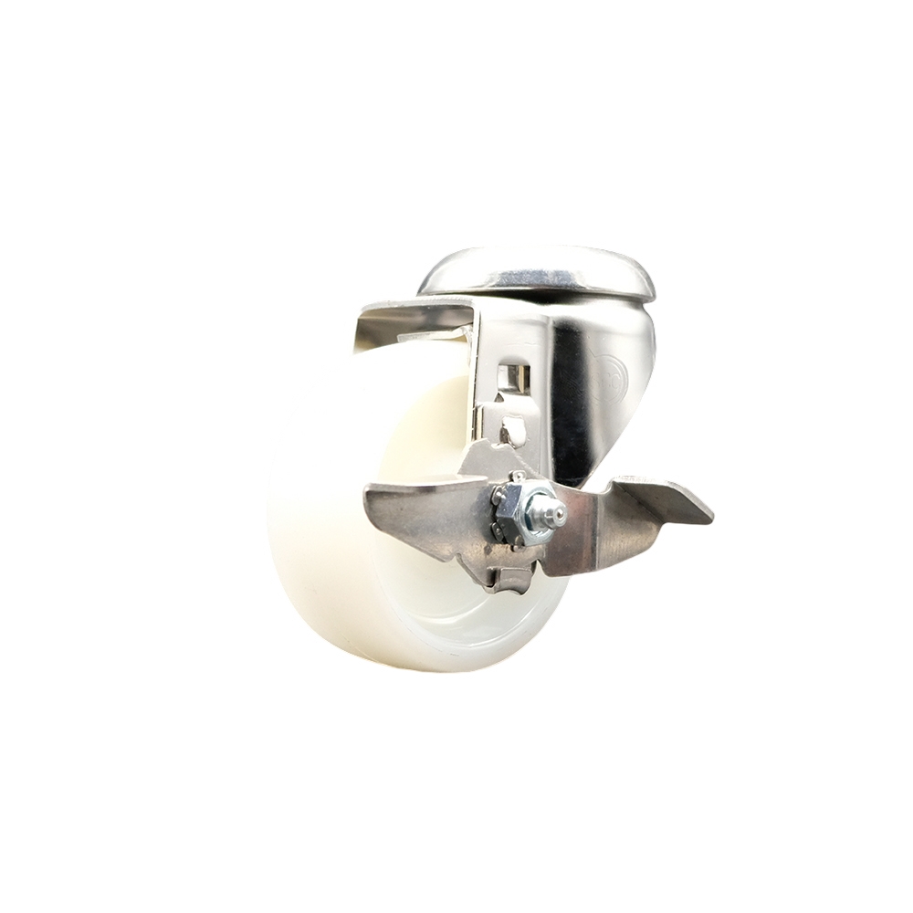 Nylon Swivel Bolt Hole Caster with 3 Inch White Caster Wheel and Top Lock Brake - 316 Stainless Steel Caster - 300 lbs. Capacity Per Caster - Service Caster Brand — photo 1