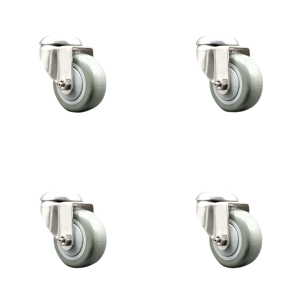 Polyurethane Swivel Bolt Hole Caster Set of 4 with 3 Inch Gray Caster Wheels - 316 Stainless Steel Casters - Includes 4 Swivel Casters - 1,200 lbs. Total Capacity - Service Caster Brand — photo 1