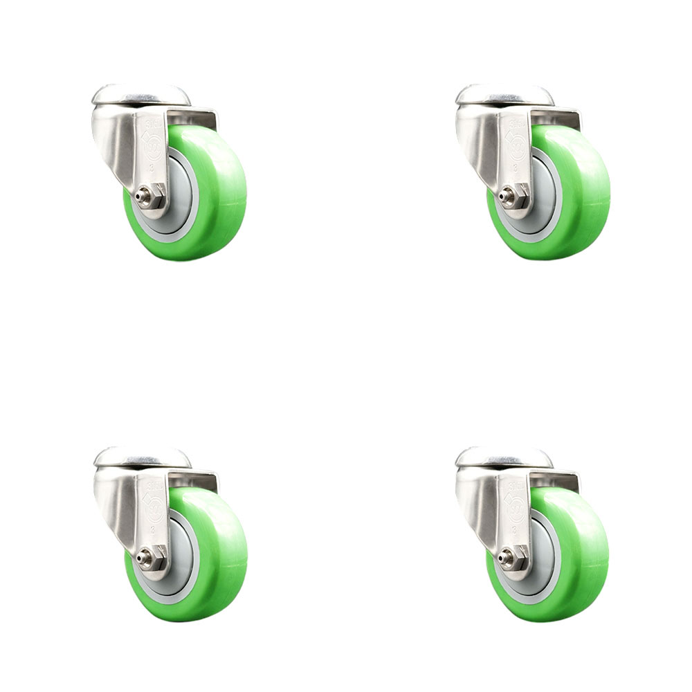 Polyurethane Swivel Bolt Hole Caster Set of 4 with 3.5 Inch Green Caster Wheels - 316 Stainless Steel Casters - Includes 4 Swivel Casters - 1,200 lbs. Total Capacity - Service Caster Brand — photo 1