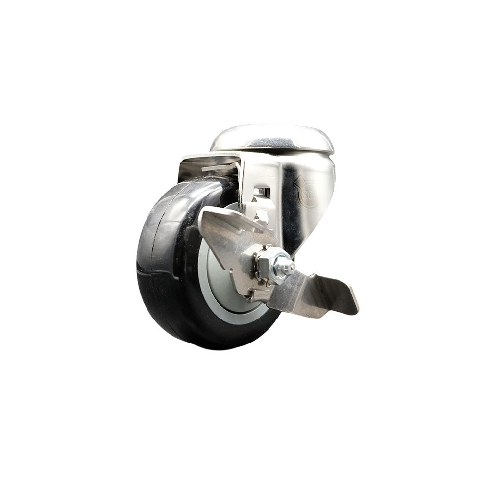Polyurethane Swivel Bolt Hole Caster with 3 Inch Black Caster Wheel and Top Lock Brake - 316 Stainless Steel Caster - 300 lbs. Capacity Per Caster - Service Caster Brand — photo 1