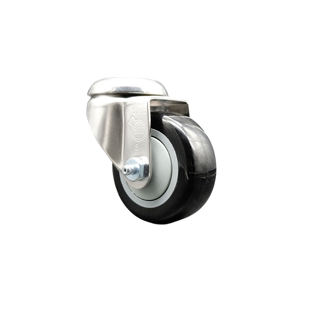 Polyurethane Swivel Bolt Hole Caster with 3 Inch Black Caster Wheel - 316 Stainless Steel Caster - 300 lbs. Capacity Per Caster - Service Caster Brand — photo 1