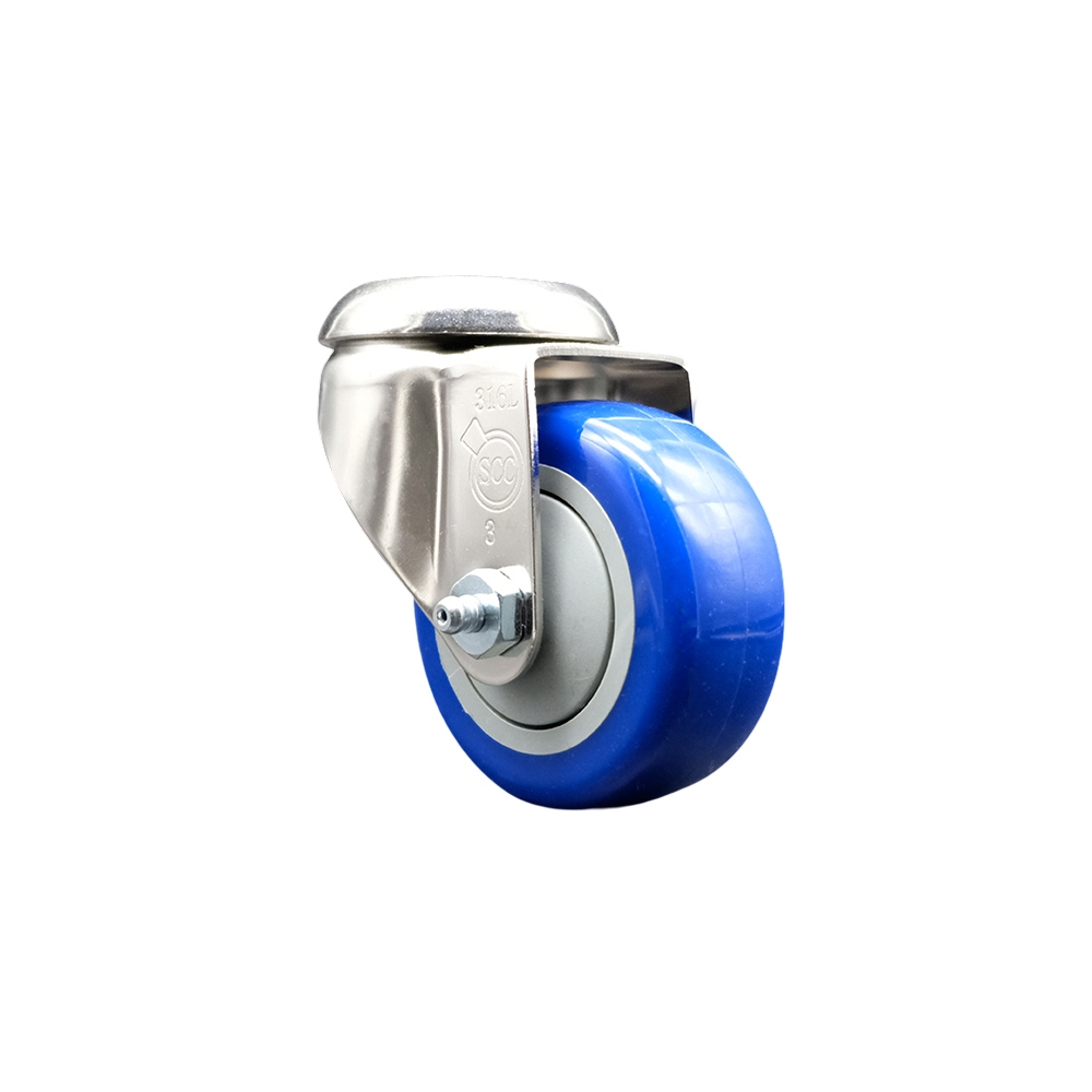 Polyurethane Swivel Bolt Hole Caster with 3.5 Inch Blue Caster Wheel - 316 Stainless Steel Caster - 300 lbs. Capacity Per Caster - Service Caster Brand — photo 1