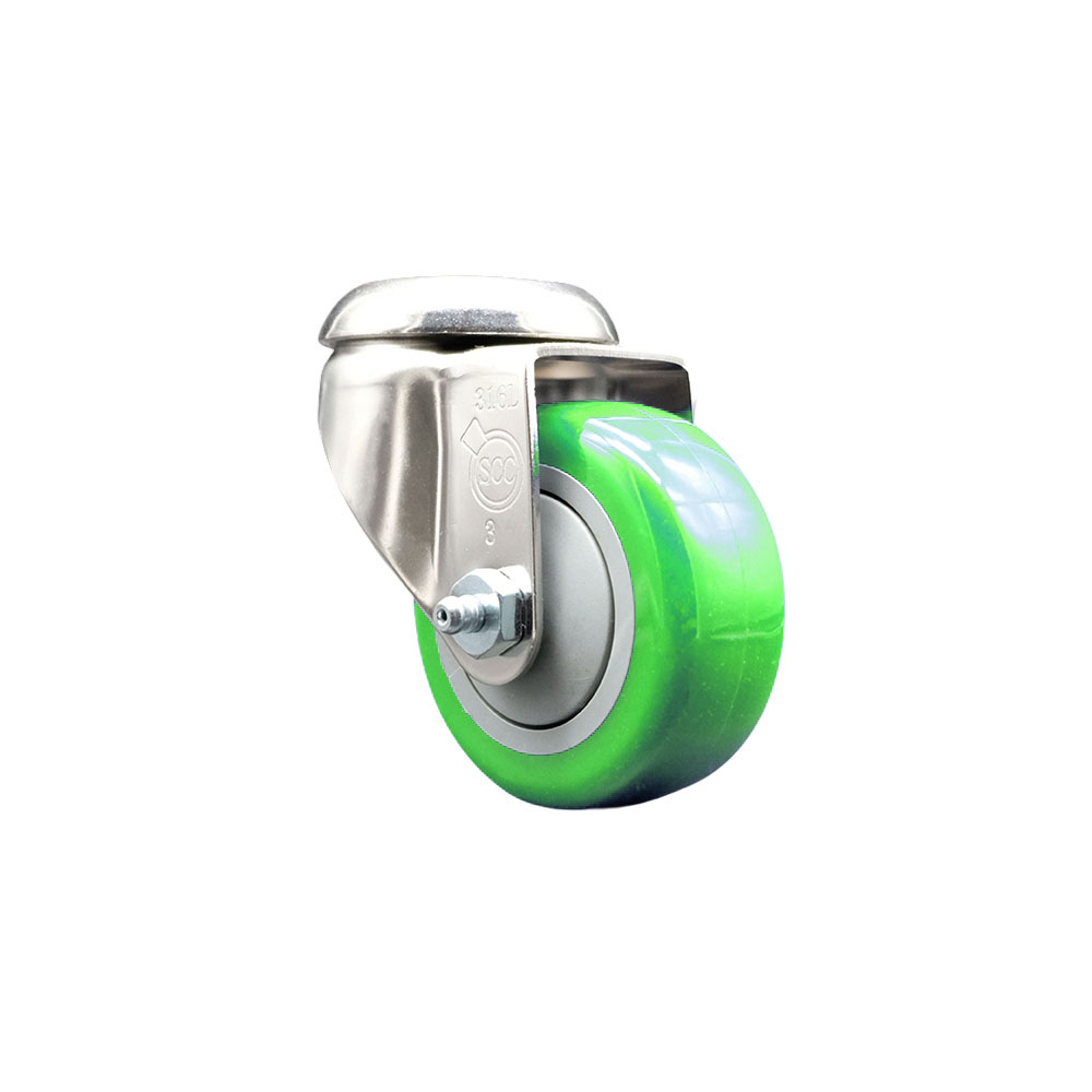 Polyurethane Swivel Bolt Hole Caster with 3 Inch Green Caster Wheel - 316 Stainless Steel Caster - 300 lbs. Capacity Per Caster - Service Caster Brand — photo 1