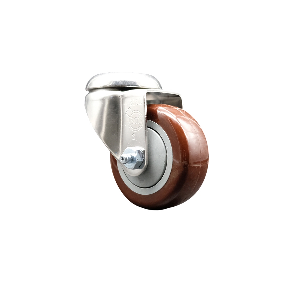 Polyurethane Swivel Bolt Hole Caster with 3 Inch Maroon Caster Wheel - 316 Stainless Steel Caster - 300 lbs. Capacity Per Caster - Service Caster Brand — photo 1