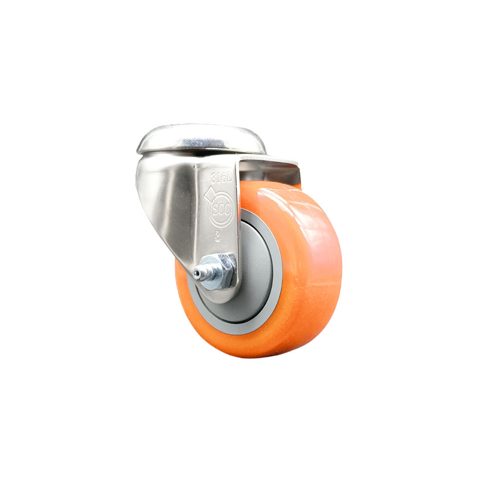 Polyurethane Swivel Bolt Hole Caster with 3 Inch Orange Caster Wheel - 316 Stainless Steel Caster - 300 lbs. Capacity Per Caster - Service Caster Brand — photo 1