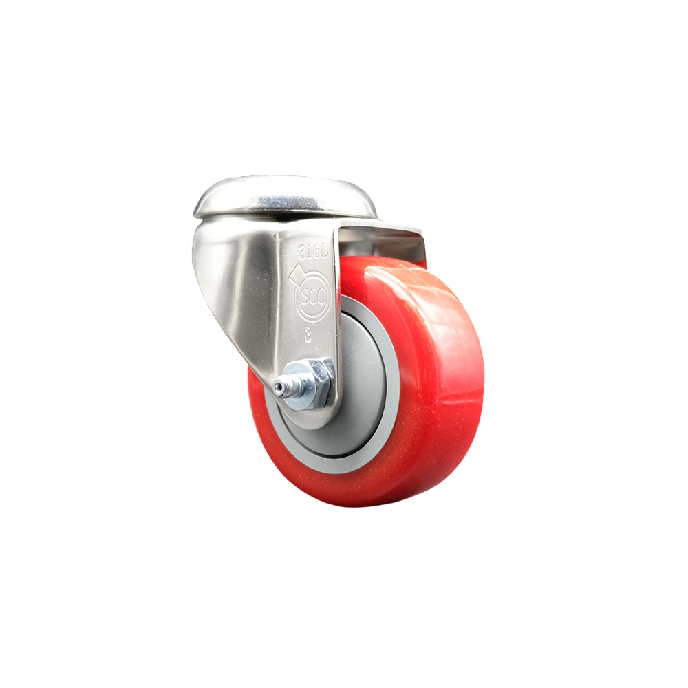 Polyurethane Swivel Bolt Hole Caster with 3.5 Inch Red Caster Wheel - 316 Stainless Steel Caster - 300 lbs. Capacity Per Caster - Service Caster Brand — photo 1