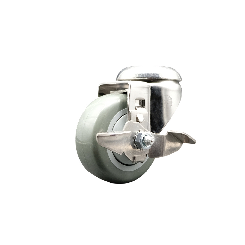 Polyurethane Swivel Bolt Hole Caster with 3 Inch Gray Caster Wheel and Top Lock Brake - 316 Stainless Steel Caster - 300 lbs. Capacity Per Caster - Service Caster Brand — photo 1