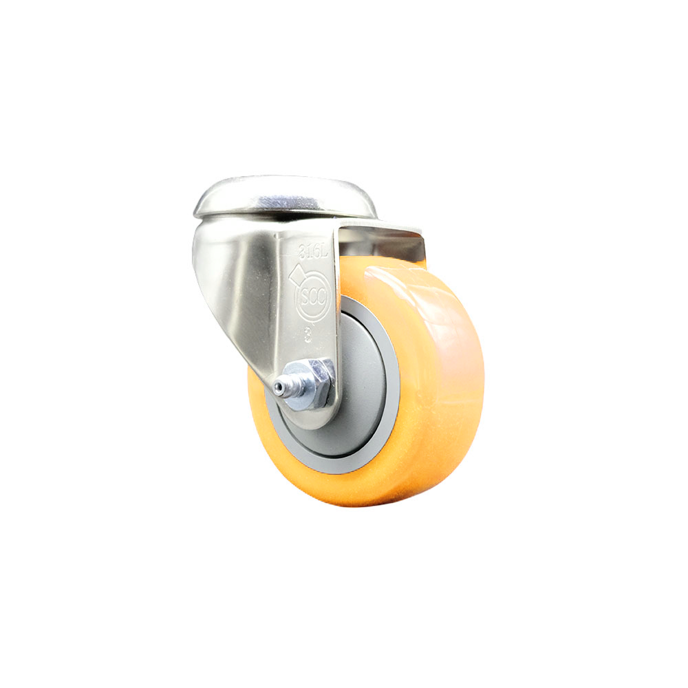 Polyurethane Swivel Bolt Hole Caster with 3 Inch Yellow Caster Wheel - 316 Stainless Steel Caster - 300 lbs. Capacity Per Caster - Service Caster Brand — photo 1