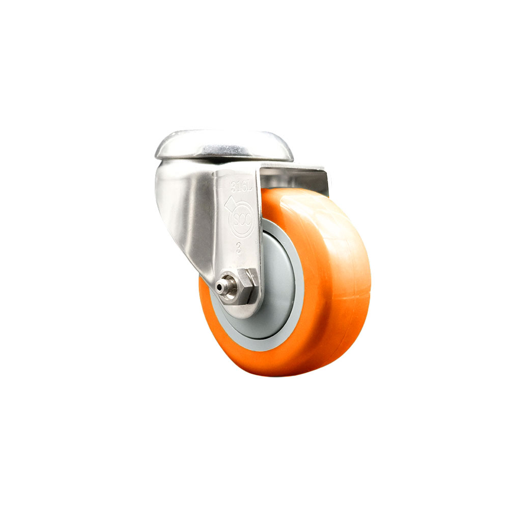 Polyurethane Swivel Bolt Hole Caster with 3.5 Inch Orange Caster Wheel - 316 Stainless Steel Caster - 300 lbs. Capacity Per Caster - Service Caster Brand — photo 1