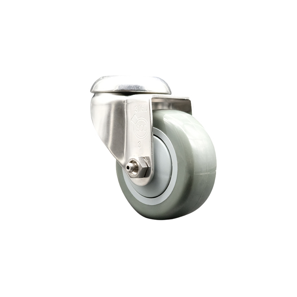 Polyurethane Swivel Bolt Hole Caster with 3.5 Inch Gray Caster Wheel - 316 Stainless Steel Caster - 300 lbs. Capacity Per Caster - Service Caster Brand — photo 1