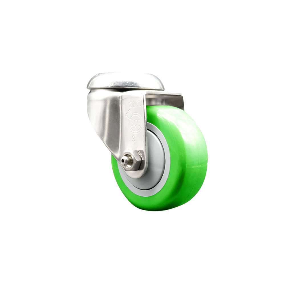 Polyurethane Swivel Bolt Hole Caster with 3.5 Inch Green Caster Wheel - 316 Stainless Steel Caster - 300 lbs. Capacity Per Caster - Service Caster Brand — photo 1