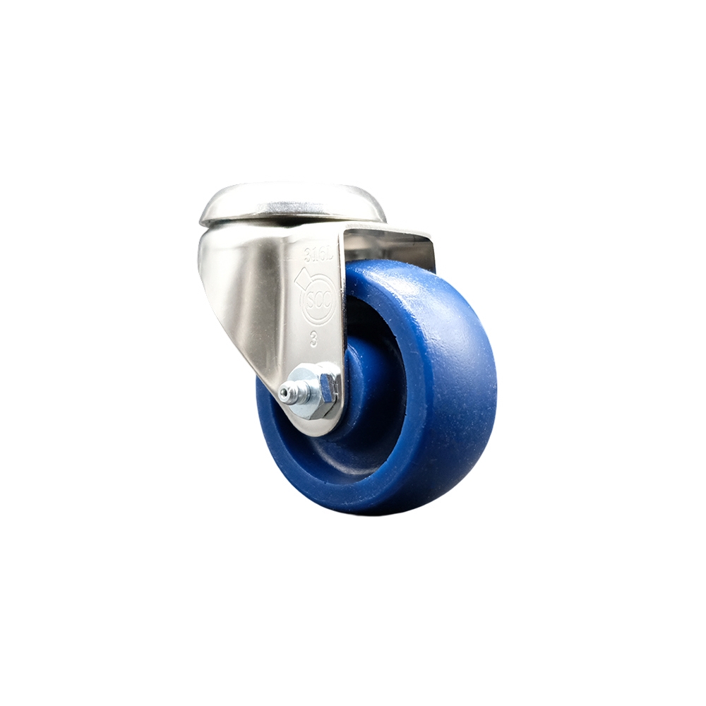 Solid Polyurethane Swivel Bolt Hole Caster with 3.5 Inch Blue Caster Wheel - 316 Stainless Steel Caster - 300 lbs. Capacity Per Caster - Service Caster Brand — photo 1