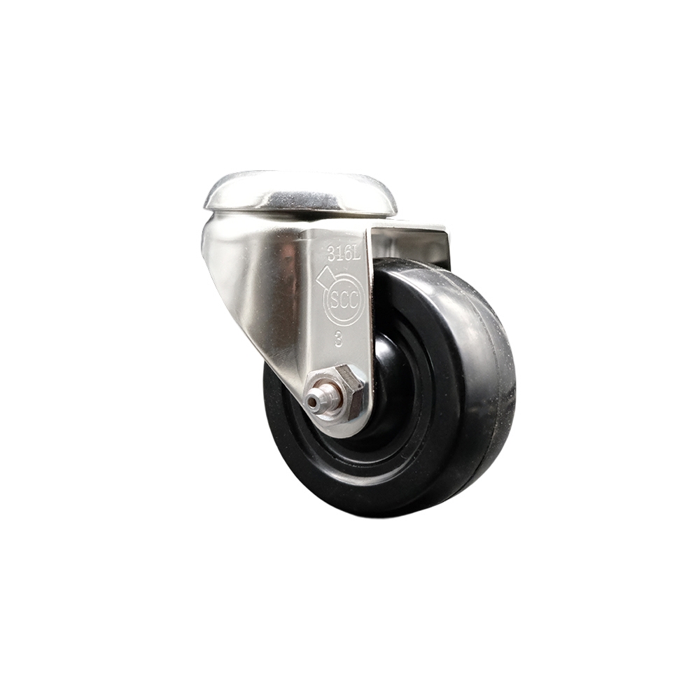 Soft Rubber Swivel Bolt Hole Caster with 3.5 Inch Black Caster Wheel - 316 Stainless Steel Caster - 200 lbs. Capacity Per Caster - Service Caster Brand — photo 1
