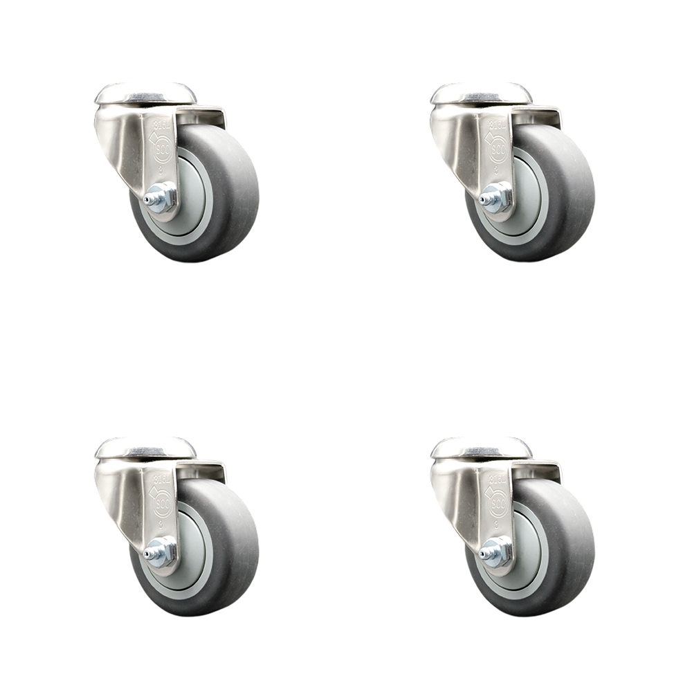 Thermoplastic Rubber Swivel Bolt Hole Caster Set of 4 with 3.5 Inch Gray Caster Wheels - 316 Stainless Steel Casters - Includes 4 Swivel Casters - 920 lbs. Total Capacity - Service Caster Brand — photo 1